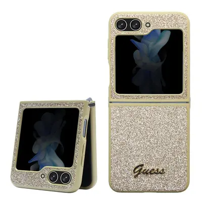 Pouzdro Guess PC/TPU Glitter Flakes Metal Logo zadní kryt pro Samsung F731 Galaxy Z Flip 5 Gold