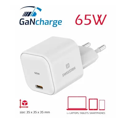 Nabíječka SWISSTEN Mini GaN USB-C 65W POWER DELIVERY Macbook, Laptop bílá