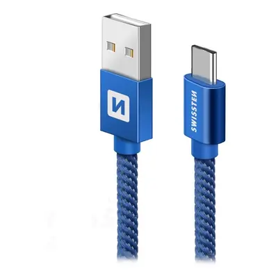 Swissten 71521108 USB 2.0 typ A na C, USB 2.0, zástrčka A - zástrčka C, opletený, 0,2m, modrý