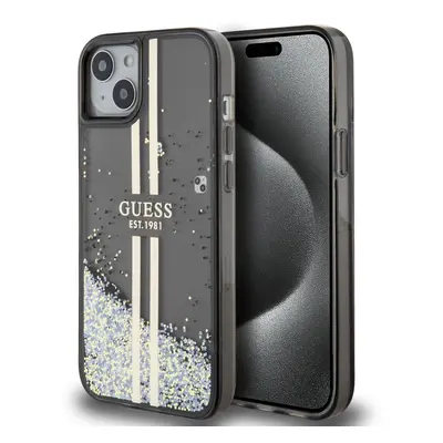 Pouzdro Guess PC/TPU Liquid Glitter Gold Stripe zadní kryt Apple iPhone 15 PLUS Black