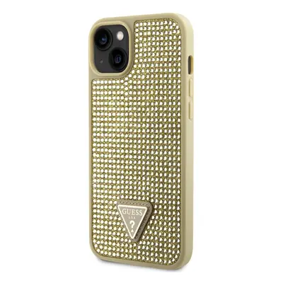 Pouzdro Guess Rhinestones Triangle Metal Logo kryt pro Apple iPhone 14 Gold