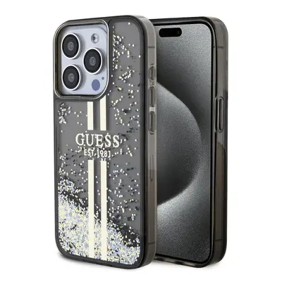 Pouzdro Guess PC/TPU Liquid Glitter Gold Stripe zadní kryt Apple iPhone 15 PRO Black