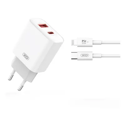 Nabíječka XO CE12 USB-C + USB-A PD 20W QC 3.0 + Lightning kabel pro iPhone 12,13,14 PRO MAX bílá