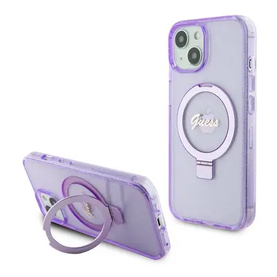 Pouzdro Guess IML Ring Stand Glitter MagSafe Apple iPhone 15 PLUS Purple