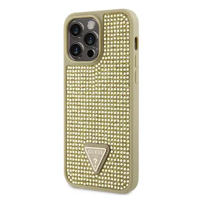 Pouzdro Guess Rhinestones Triangle Metal Logo iPhone 14 Pro Max Gold