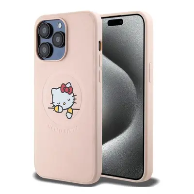 Pouzdro Hello Kitty PU Kitty Asleep Logo MagSafe zadní kryt pro Apple iPhone 15 PRO MAX Pink