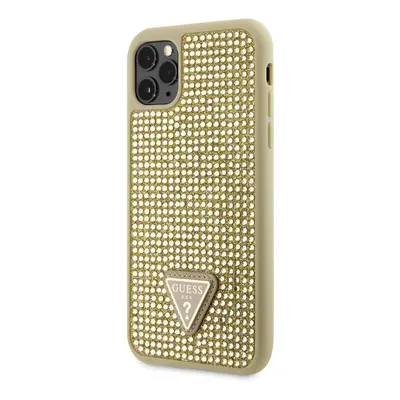 Pouzdro Guess Rhinestones Triangle Metal Logo kryt pro Apple iPhone 11 PRO Gold