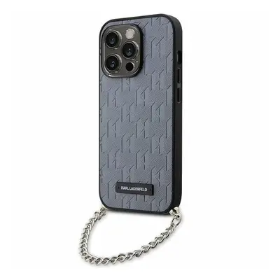 Pouzdro Karl Lagerfeld Saffiano Mono Chain kryt pro Apple iPhone 14 PRO MAX Silver