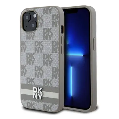 Pouzdro DKNY PU Leather Checkered Pattern and Stripe zadni kryt Apple iPhone 13 Beige