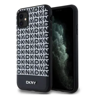 Pouzdro DKNY PU Leather Repeat Pattern Bottom Stripe MagSafe zadní kryt Apple iPhone 11 Black