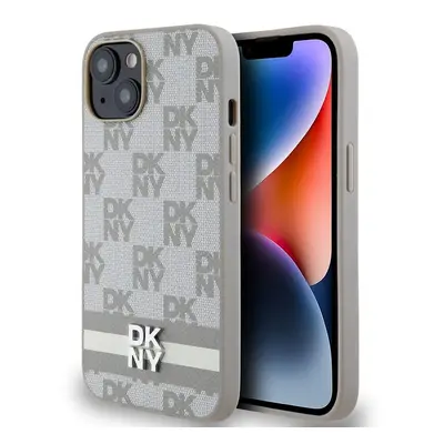 Pouzdro DKNY PU Leather Checkered Pattern and Stripe zadní kryt Apple iPhone 14 Beige