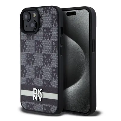 Pouzdro DKNY PU Leather Checkered Pattern and Stripe zadní kryt Apple iPhone 15 Black