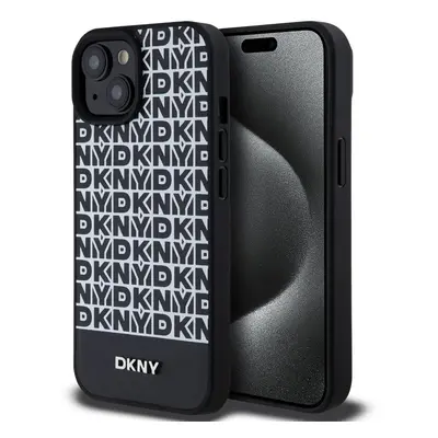 Pouzdro DKNY PU Leather Repeat Pattern Bottom Stripe MagSafe zadní kryt Apple iPhone 15 Black