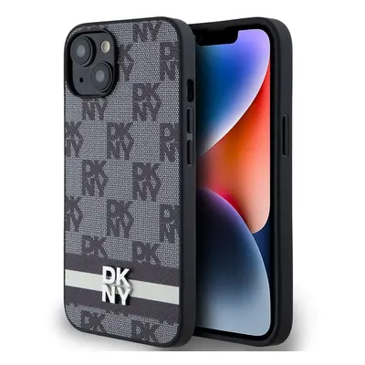 Pouzdro DKNY PU Leather Checkered Pattern and Stripe zadni kryt Apple iPhone 13 Black