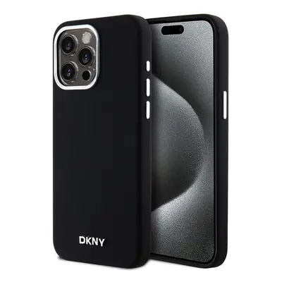 Pouzdro DKNY Liquid Silicone Silver Metal Logo Magsafe zadní kryt Apple iPhone 15 PRO MAX Black