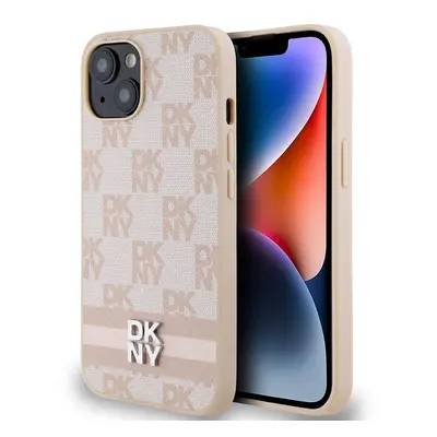 Pouzdro DKNY PU Leather Checkered Pattern and Stripe zadní kryt Apple iPhone 15 Pink