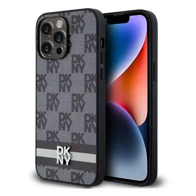 Pouzdro DKNY PU Leather Checkered Pattern and Stripe zadní kryt Apple iPhone 15 PRO MAX Black