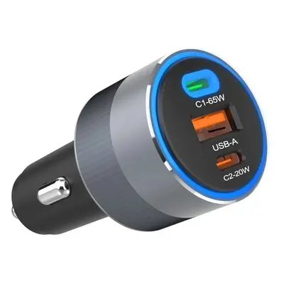 CL autonabíječka FORCELL F-ENERGY Alu 85W 2x USB-C + USB QC 4.0 PD Blue LED černá