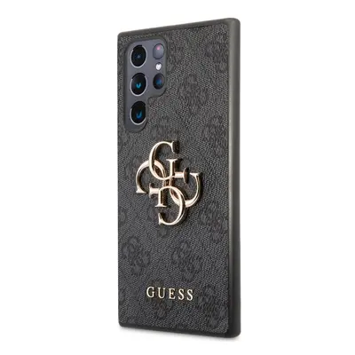 Guess PU 4G Metal Logo Zadní Kryt pro Samsung Galaxy S22 Ultra Grey