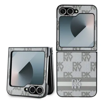 DKNY PU Leather Checkered Pattern and Stripe pro Samsung Galaxy Z Flip 6 Beige