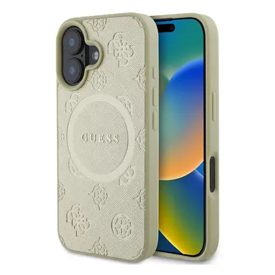 Pouzdro Guess Saffiano Peony Stamp MagSafe zadní kryt Apple iPhone 16 Gold