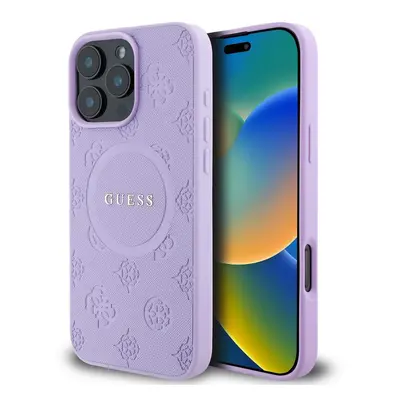 Pouzdro Guess Saffiano Peony Stamp MagSafe zadní kryt Apple iPhone 16 PRO Purple