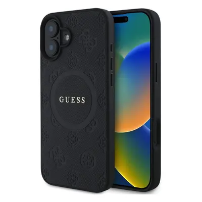 Pouzdro Guess Saffiano Peony Stamp MagSafe zadní kryt Apple iPhone 16 Black