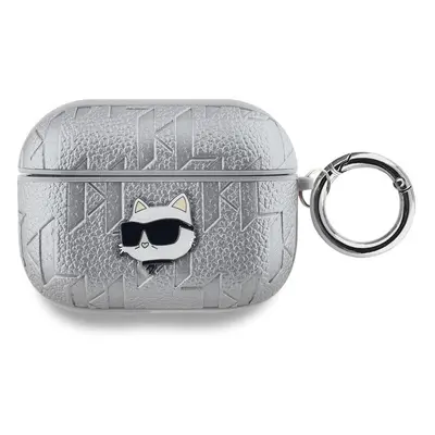 Pouzdro Karl Lagerfeld PU Embossed Choupette Head Apple AirPods PRO Silver