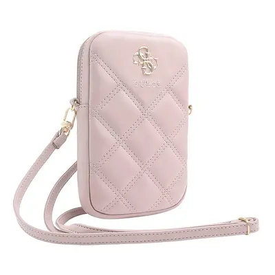 Pouzdro Guess PU Quilted 4G Metal Logo Wallet Phone Bag Zipper Pink