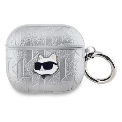 Pouzdro Karl Lagerfeld PU Embossed Choupette Head Apple AirPods 3 Silver