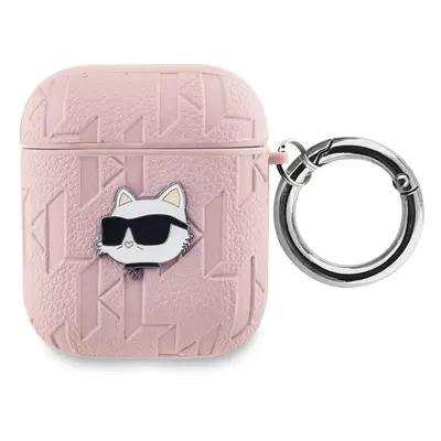 Pouzdro Karl Lagerfeld PU Embossed Choupette Head Apple AirPods 1/2 Pink