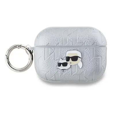 Pouzdro Karl Lagerfeld PU Embossed Karl and Choupette Heads Apple AirPods PRO 2 Silver