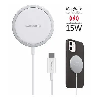 Nabíječka SWISSTEN MagStick bezdrátové nabíjení Qi 15W Apple iPhone kompat. Magsafe bílá