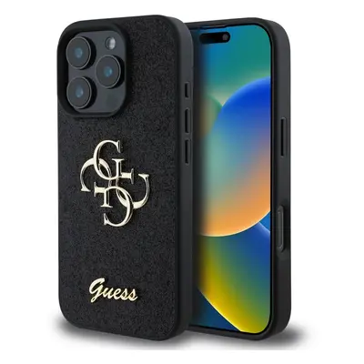 Guess PU Fixed Glitter 4G Metal Logo Zadní pro iPhone 16 Pro Black