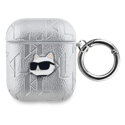 Pouzdro Karl Lagerfeld PU Embossed Choupette Head Apple AirPods 1/2 Silver