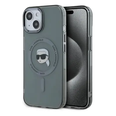 Pouzdro Karl Lagerfeld IML Karl Head Metal Frame MagSafe kryt Apple iPhone 15 Black