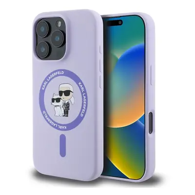 Karl Lagerfeld Liquid Silicone Karl and Choupette MagSafe Zadní pro iPhone 16 Pro Purple