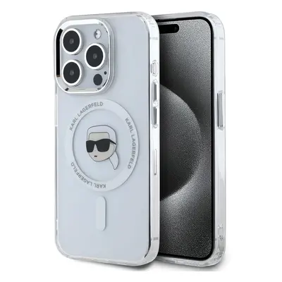 Pouzdro Karl Lagerfeld IML Karl Head Metal Frame MagSafe kryt Apple iPhone 15 PRO Transparent