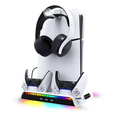 iPega P5S006 Multifunkční Nabíjecí RGB Stojan s Chlazením PS5 Slim White