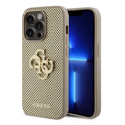 Pouzdro Guess PU Perforated 4G Glitter Metal Logo zadní kryt Apple iPhone 15 PRO Gold