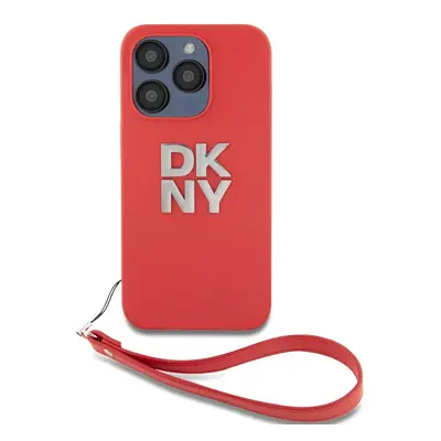 Pouzdro DKNY PU Leather Stack Logo Wrist Strap zadní kryt Apple iPhone 14 PRO MAX Red