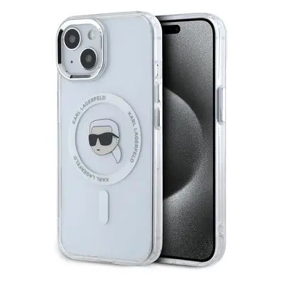 Pouzdro Karl Lagerfeld IML Karl Head Metal Frame MagSafe kryt Apple iPhone 15 Transparent