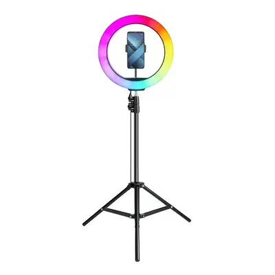 Držák Selfie LED RGB+W Full Color kruhové světlo 12" + Tripod stativ teleskopický černý