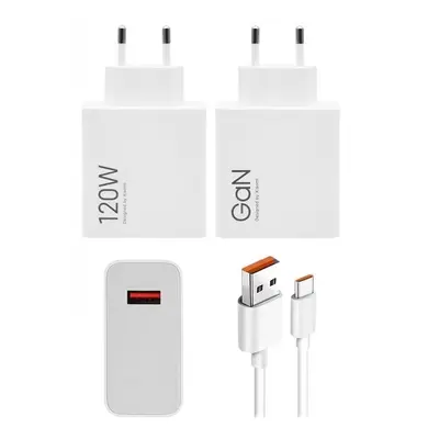 Nabíječka Xiaomi MDY-14-EE USB-A 120W GaN Hyper Charge + USB-C 6A datový kabel Original bílá