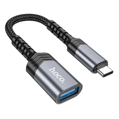 Redukce USB-C na USB-A 3.0 4A HOCO UA24 rychlý adapter OTG Alu textil Grafit