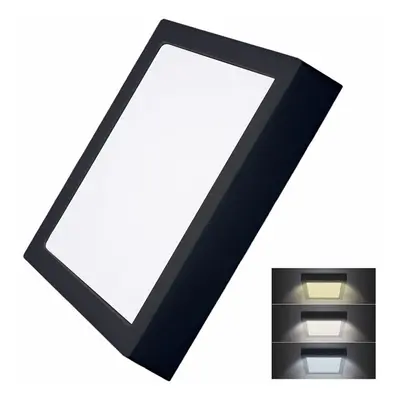 Solight LED mini panel CCT, přisazený, 24W, 1800lm, 3000K, 4000K, 6000K, čtvercový, černá barva 