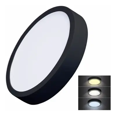 Solight LED mini panel CCT, přisazený, 24W, 1800lm, 3000K, 4000K, 6000K, kulatý, černá barva WD1