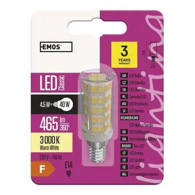 EMOS Lighting LED žárovka Classic JC A++ 4,5W E14 teplá bílá 1525731208