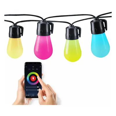 Solight LED smart venkovní řetěz s RGB žárovkami, bluetooth, 15 žárovek, 14m+6m, 10W WO795