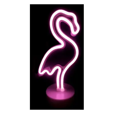 ACA Lighting FLAMINGO, 49 neonová LED lampička na baterie (3xAA)/USB, růžová, IP20, 16x10x28.5cm